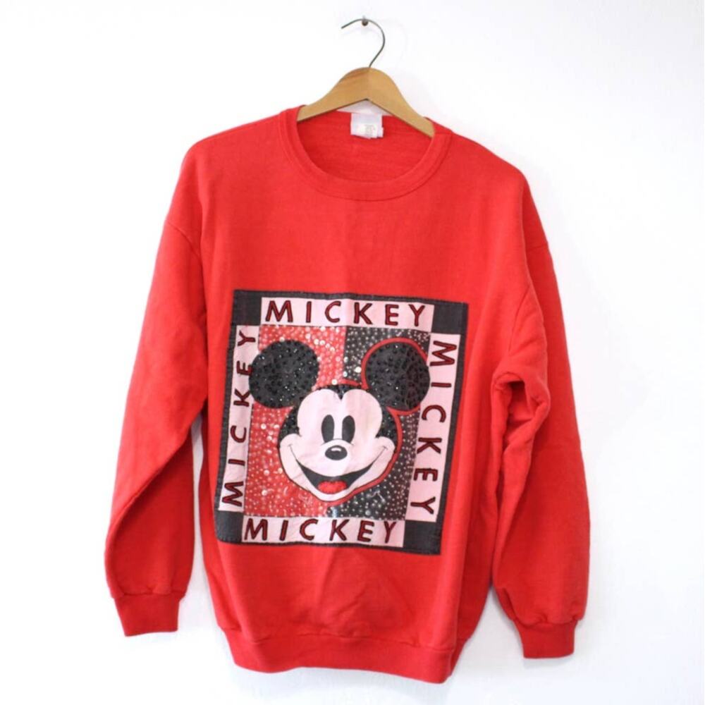 Vintage 90s Disney Mickey Mouse Red Sweatshirt Mens Large Cartoon